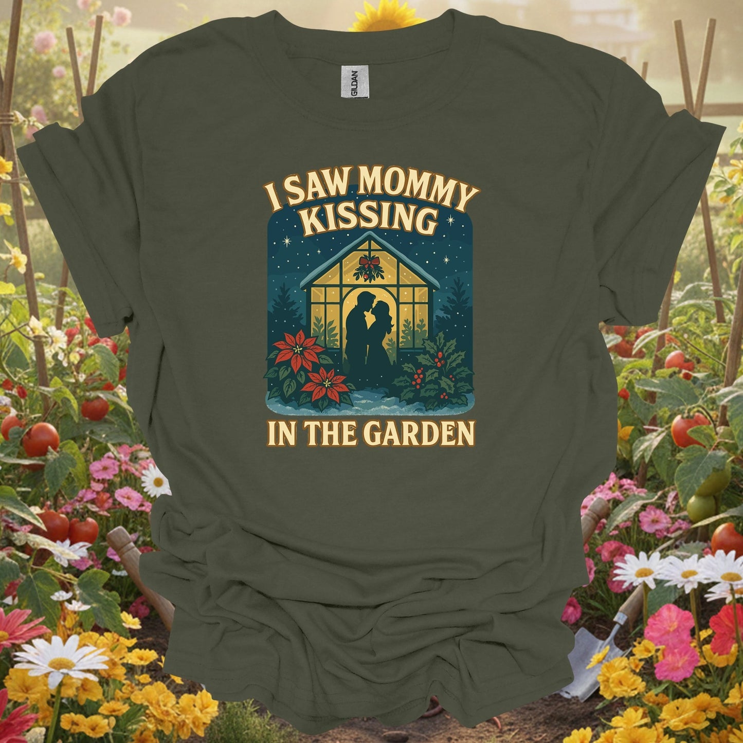 "I Saw Mommy Kissing In The Garden" Christmas T-Shirt - GardeningTshirts