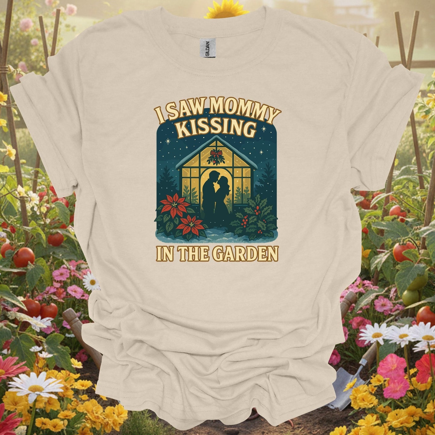 "I Saw Mommy Kissing In The Garden" Christmas T-Shirt - GardeningTshirts