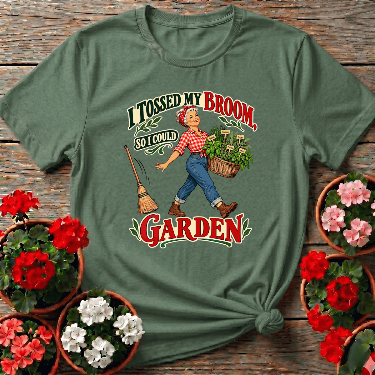 I Tossed My Broom So I Could Garden Herb Gardening Tee - GardeningTshirts