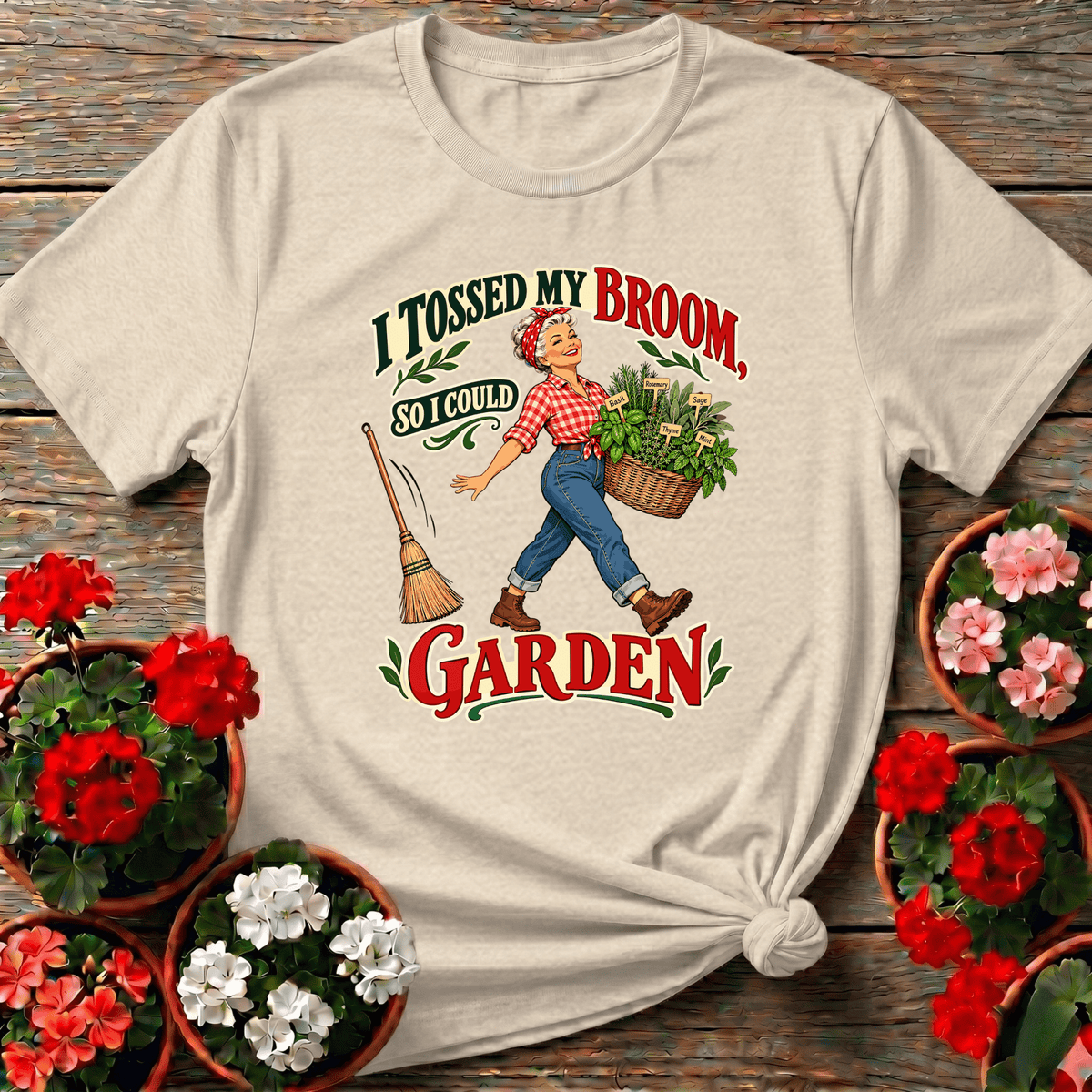 I Tossed My Broom So I Could Garden Herb Gardening Tee - GardeningTshirts