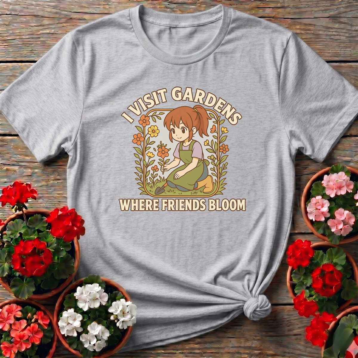 I Visit Gardens Where Friends Bloom Planting Girl Tee - GardeningTshirts