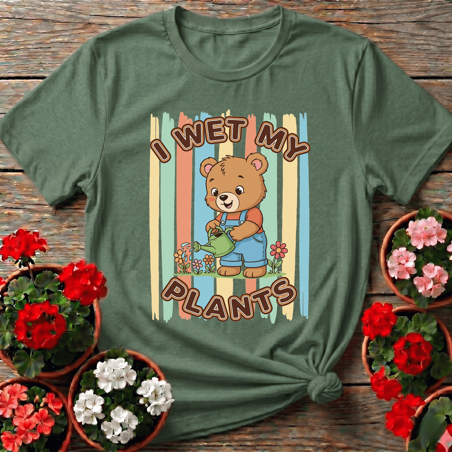 I Wet My Plants Cute Bear Gardener T-shirt - GardeningTshirts