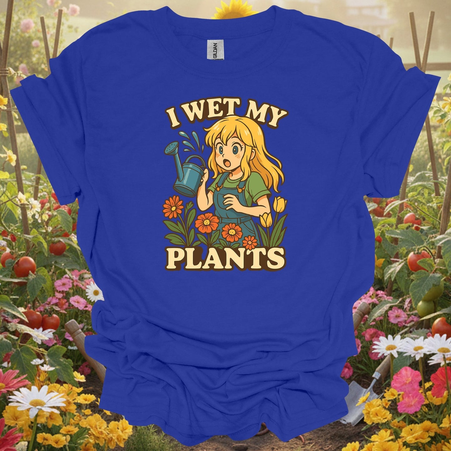 Royal tshirt showing i wet my plants funny anime gardener for backyard growers
