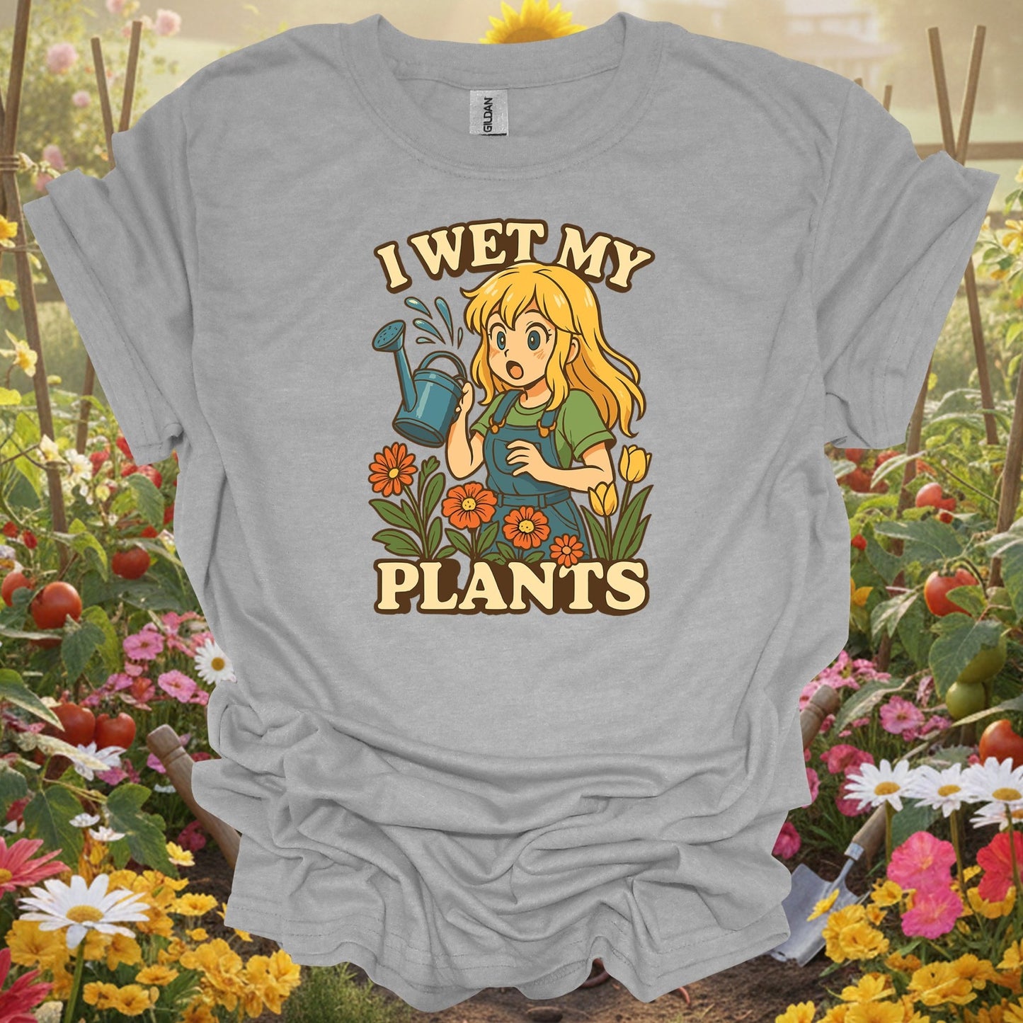 Sport Grey tee showing i wet my plants funny anime gardener for garden hobbyists