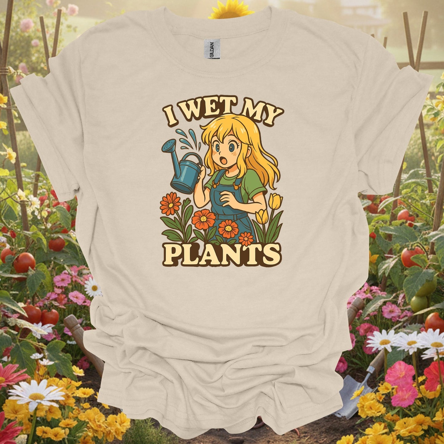 Natural tshirt showing i wet my plants funny anime gardener for people who love plants