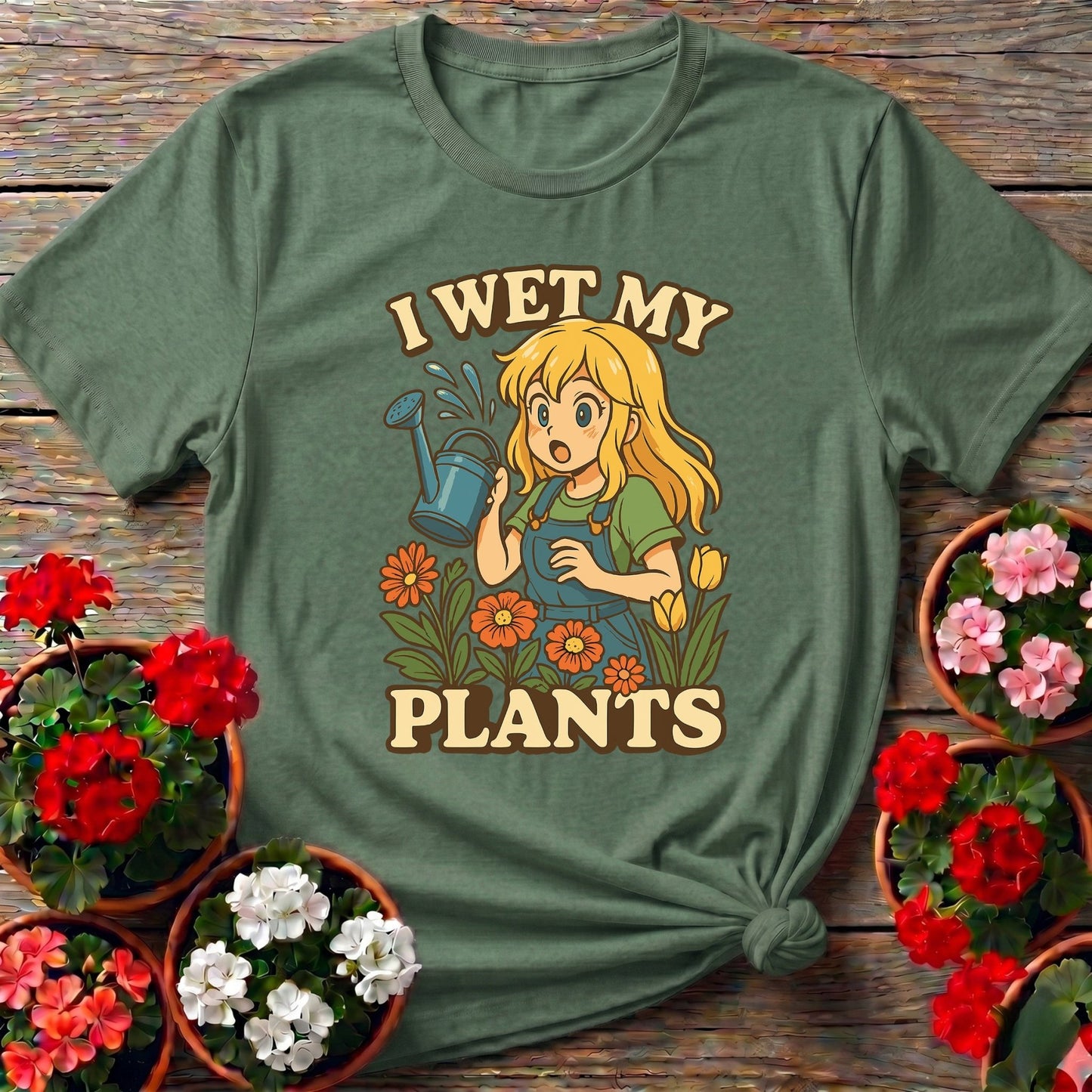 I Wet My Plants Funny Anime Gardener Tee - GardeningTshirts