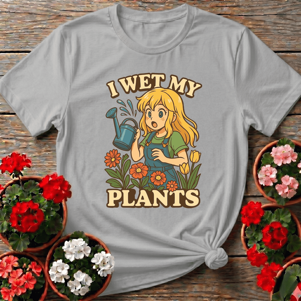 I Wet My Plants Funny Anime Gardener Tee - GardeningTshirts