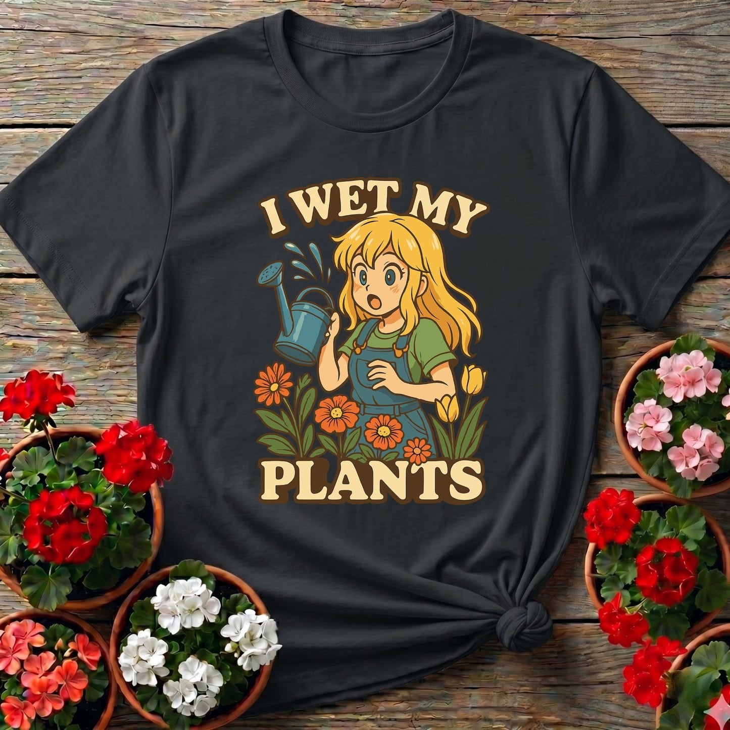 I Wet My Plants Funny Anime Gardener Tee - GardeningTshirts