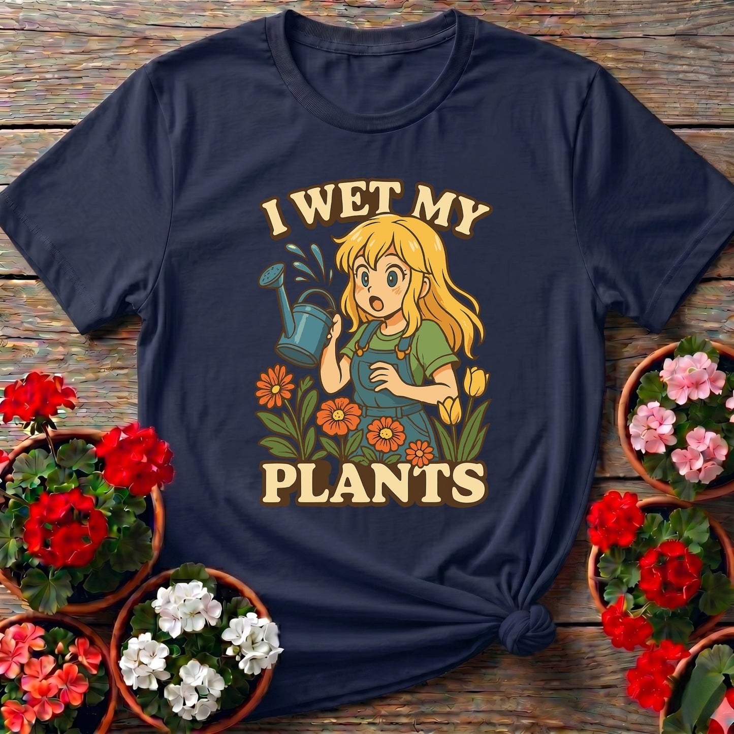 I Wet My Plants Funny Anime Gardener Tee - GardeningTshirts