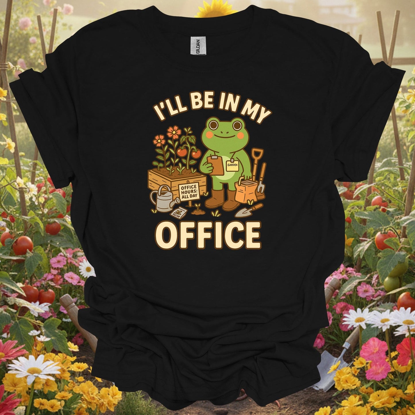 Black shirt showing i'll be in my office frog gardener for outdoor enthusiasts