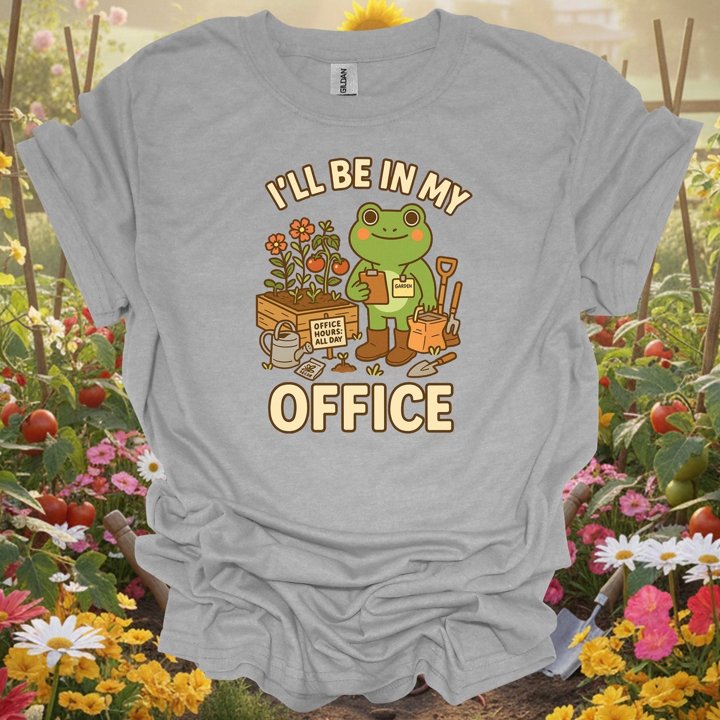 Sport Grey tee showing i'll be in my office frog gardener for garden hobbyists
