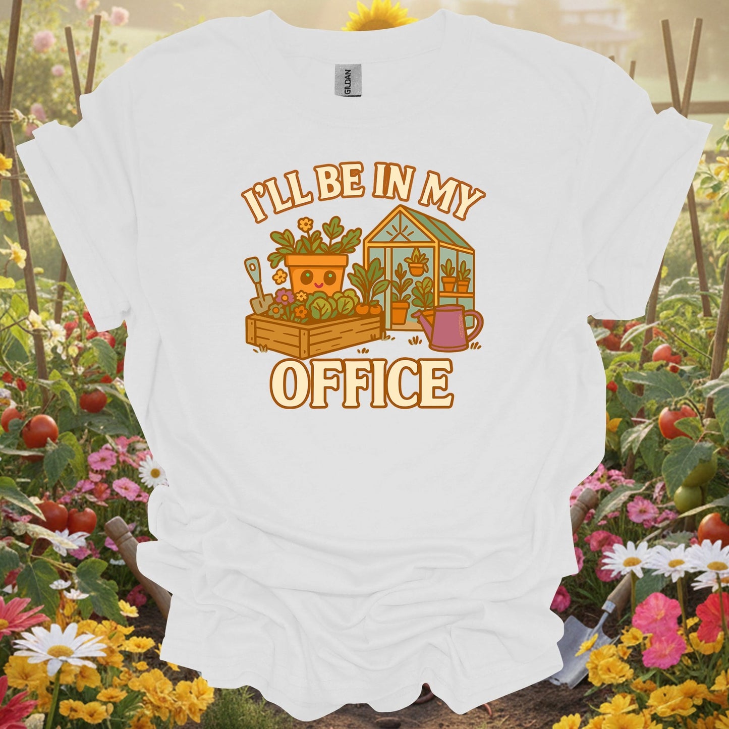 White shirt showing i'll be in my office funny gardener t shirt for outdoor enthusiasts