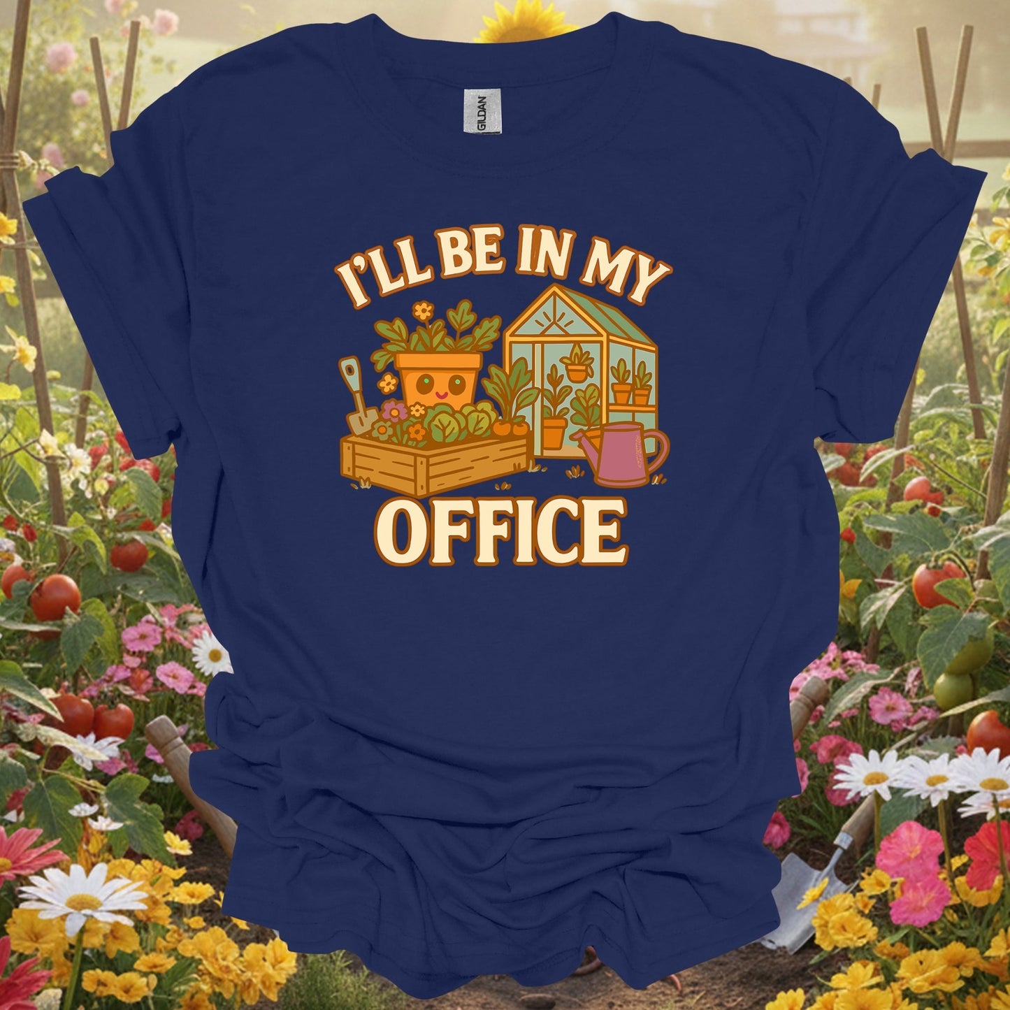 Navy top showing i'll be in my office funny gardener t shirt for green thumb folks