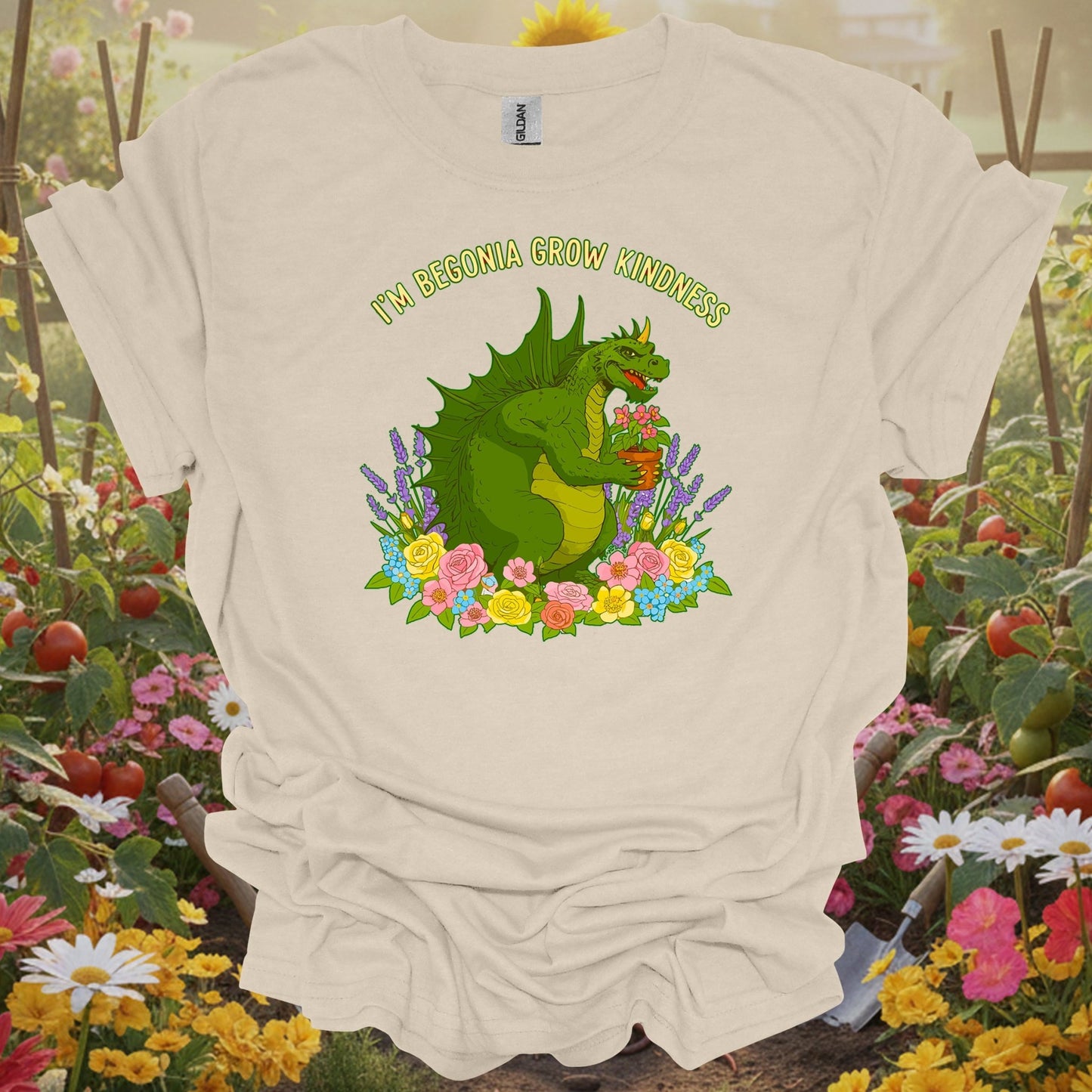 Natural tshirt showing im begonia grow kindness witty flower pun for people who love plants