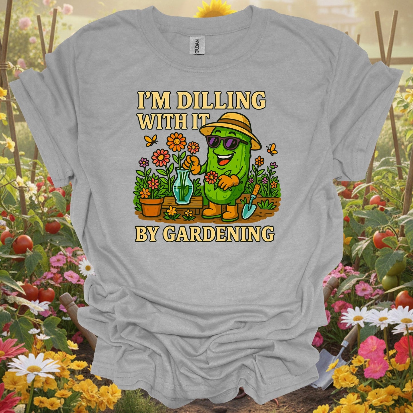 Sport Grey tshirt showing im dilling with it by gardening funny pickle for backyard growers