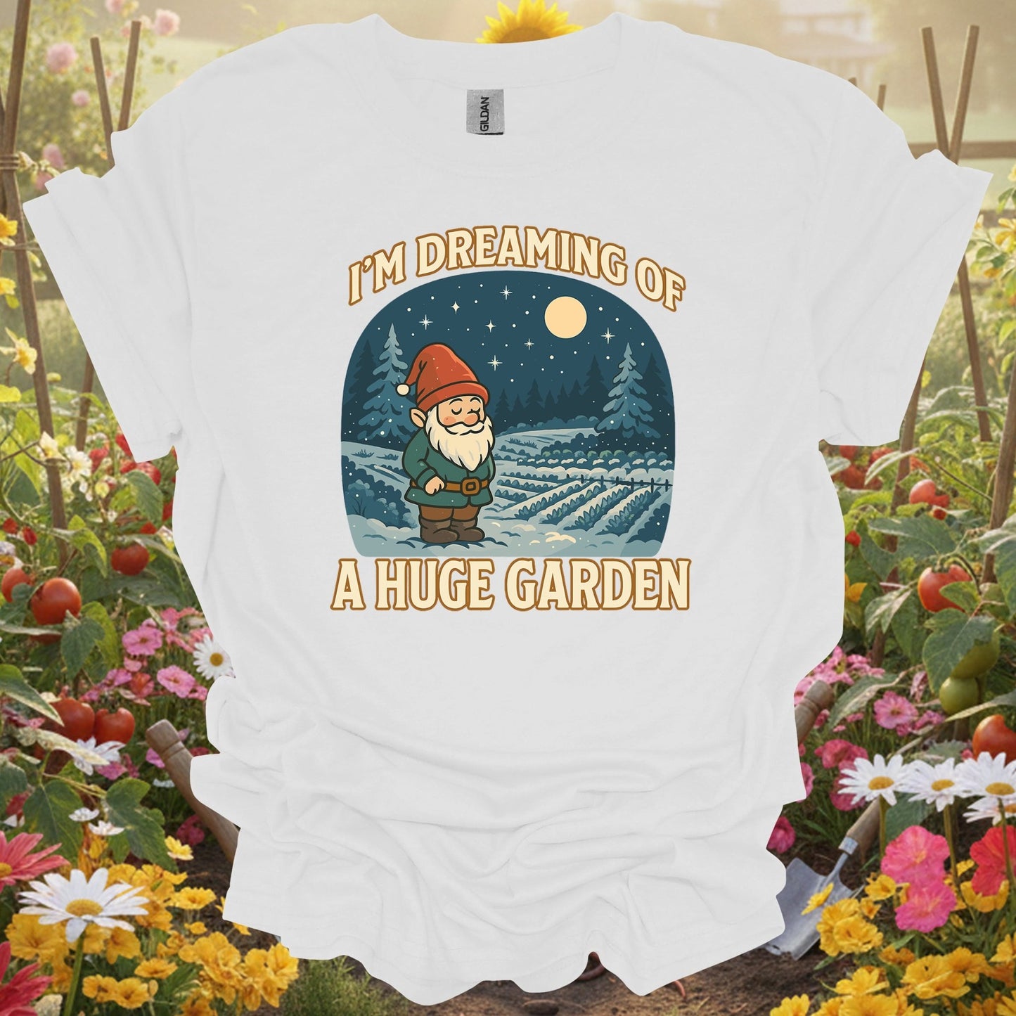 "I'm Dreaming Of A Huge Garden" Whimsical Gnome Christmas T-Shirt - GardeningTshirts