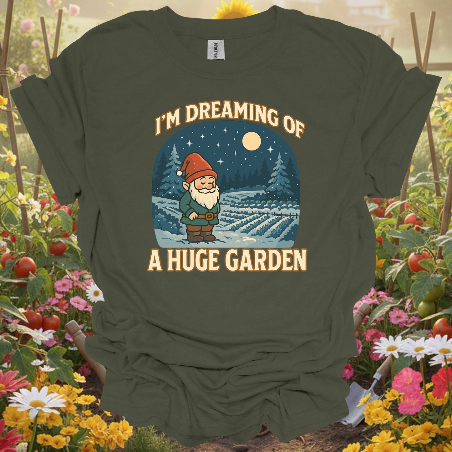 "I'm Dreaming Of A Huge Garden" Whimsical Gnome Christmas T-Shirt - GardeningTshirts