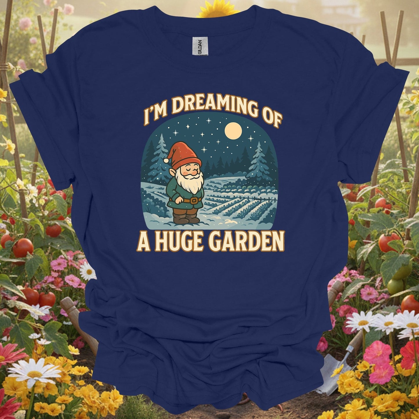"I'm Dreaming Of A Huge Garden" Whimsical Gnome Christmas T-Shirt - GardeningTshirts