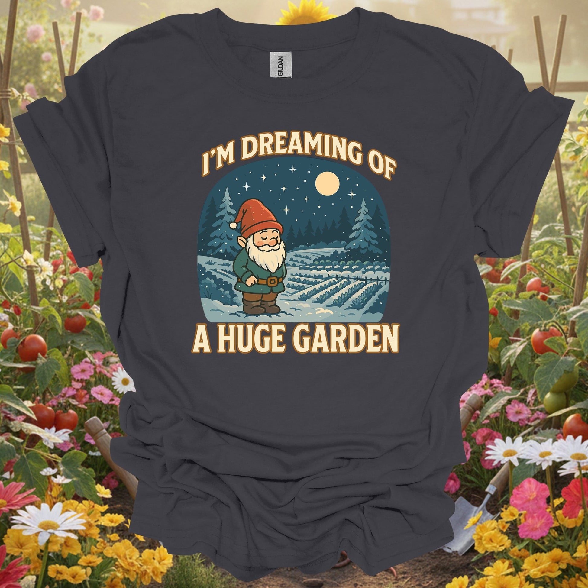 "I'm Dreaming Of A Huge Garden" Whimsical Gnome Christmas T-Shirt - GardeningTshirts