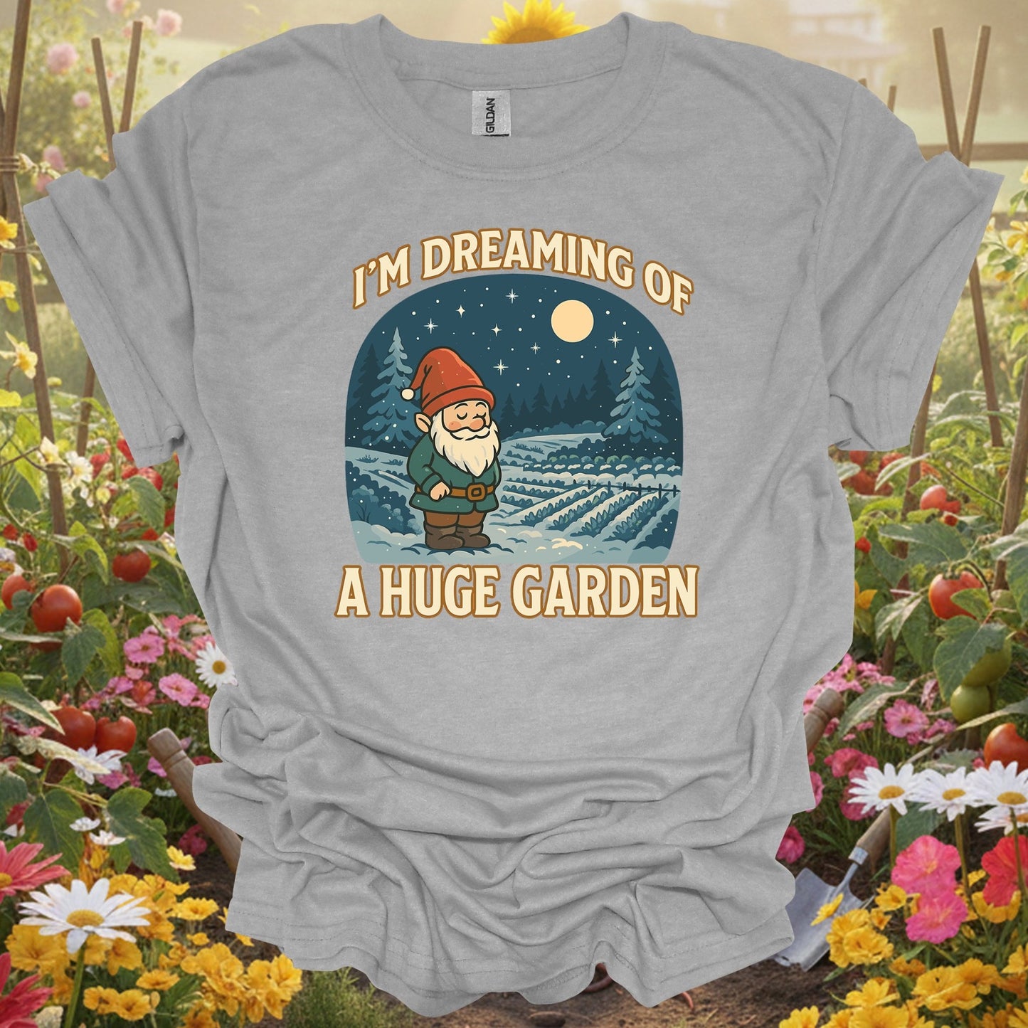 "I'm Dreaming Of A Huge Garden" Whimsical Gnome Christmas T-Shirt - GardeningTshirts