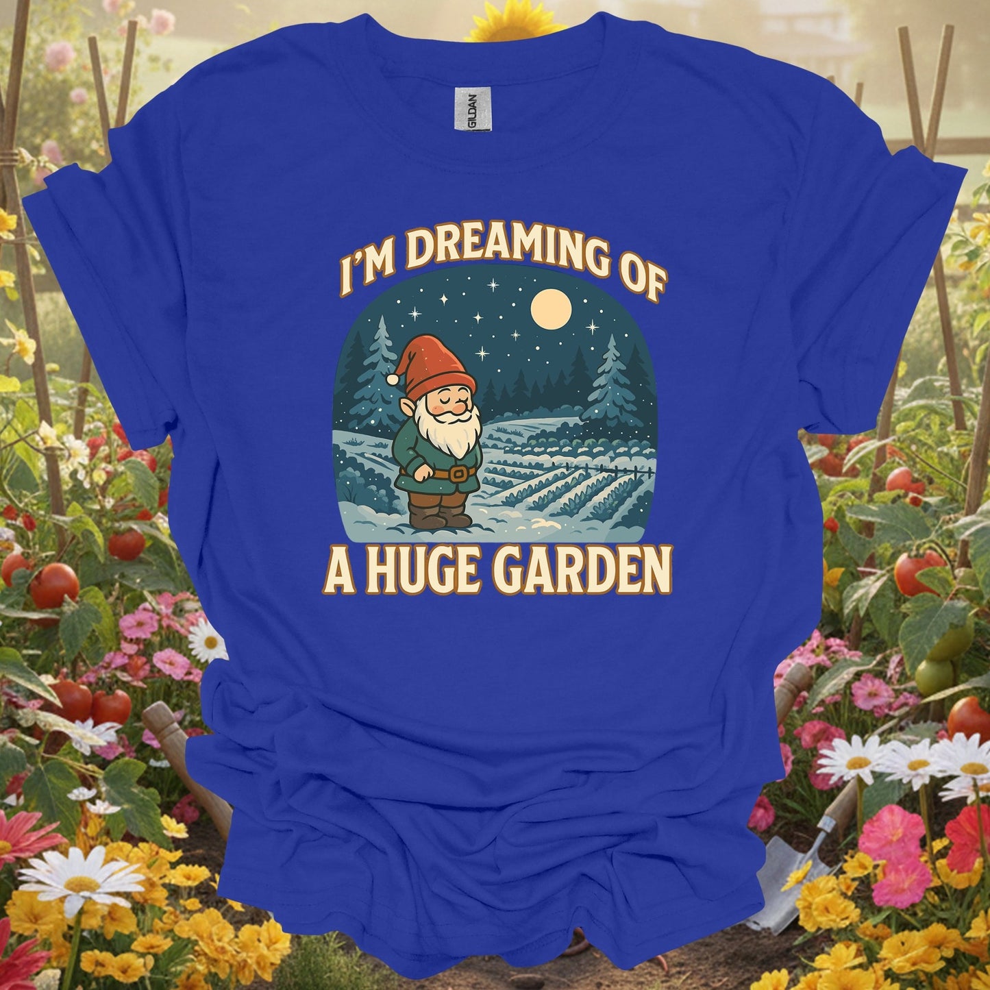 "I'm Dreaming Of A Huge Garden" Whimsical Gnome Christmas T-Shirt - GardeningTshirts