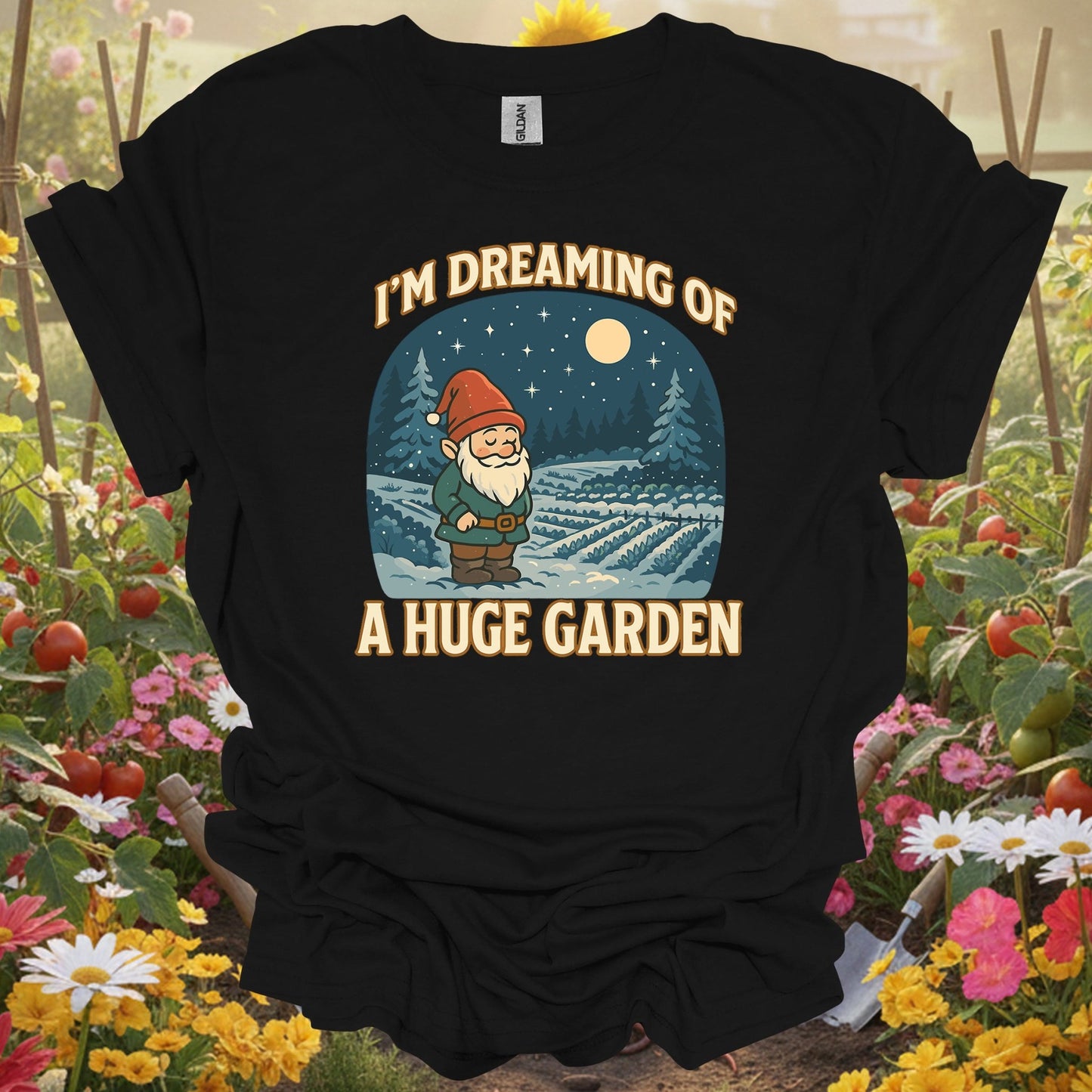"I'm Dreaming Of A Huge Garden" Whimsical Gnome Christmas T-Shirt - GardeningTshirts