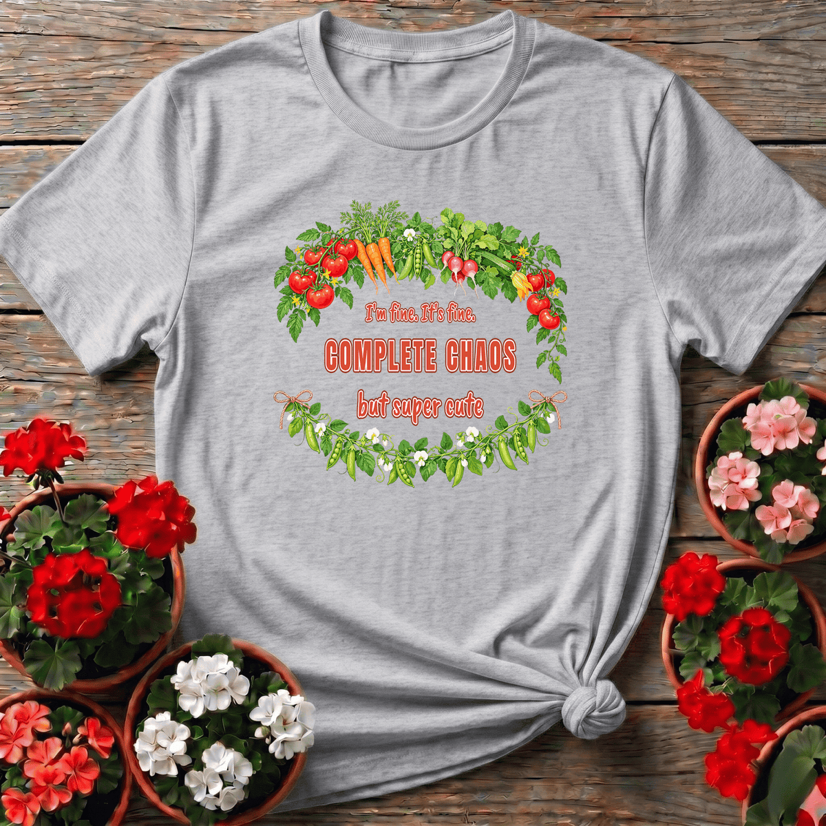 I'm Fine It's Fine Chaos Vegetable Wreath Gardening Tee - GardeningTshirts