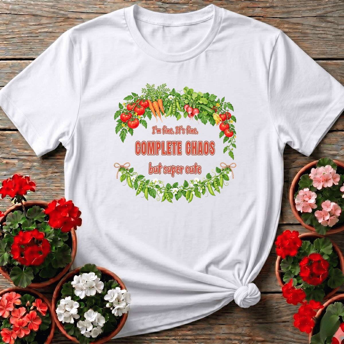 I'm Fine It's Fine Chaos Vegetable Wreath Gardening Tee - GardeningTshirts
