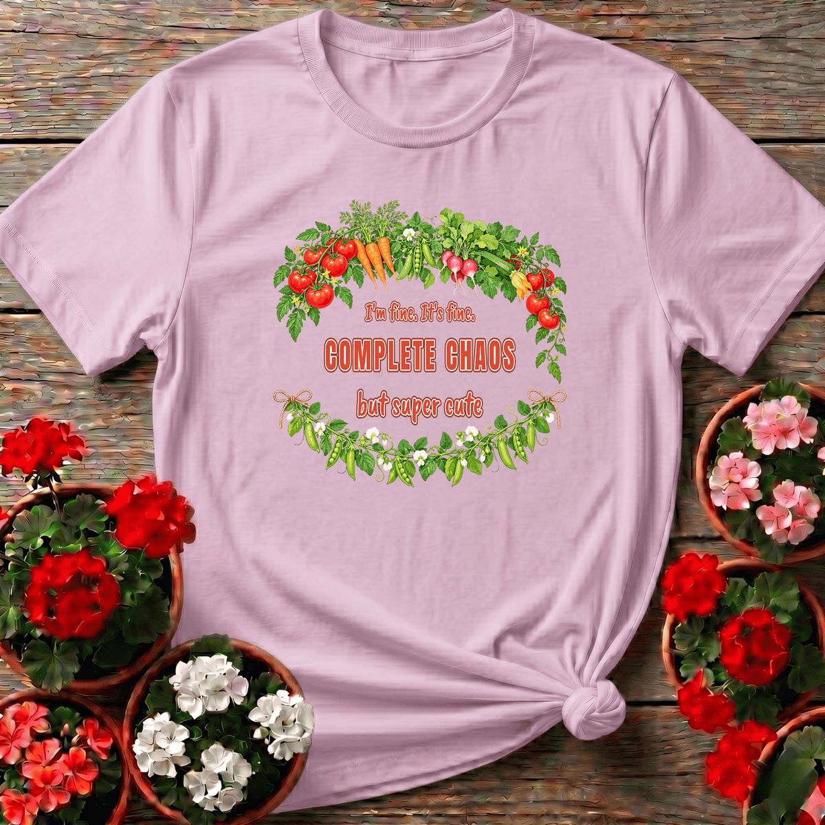 I'm Fine It's Fine Chaos Vegetable Wreath Gardening Tee - GardeningTshirts