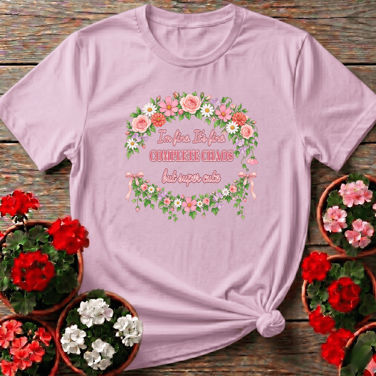 I'm Fine It's Fine Complete Chaos But Super Cute Floral Tee - GardeningTshirts