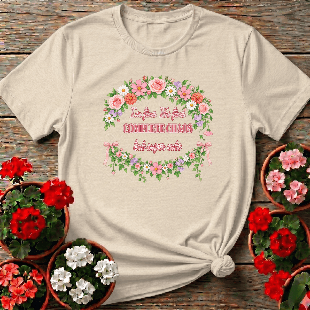 I'm Fine It's Fine Complete Chaos But Super Cute Floral Tee - GardeningTshirts