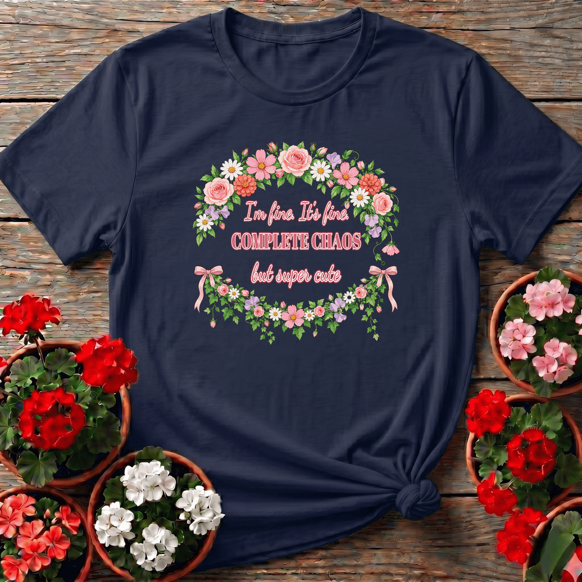 I'm Fine It's Fine Complete Chaos But Super Cute Floral Tee - GardeningTshirts