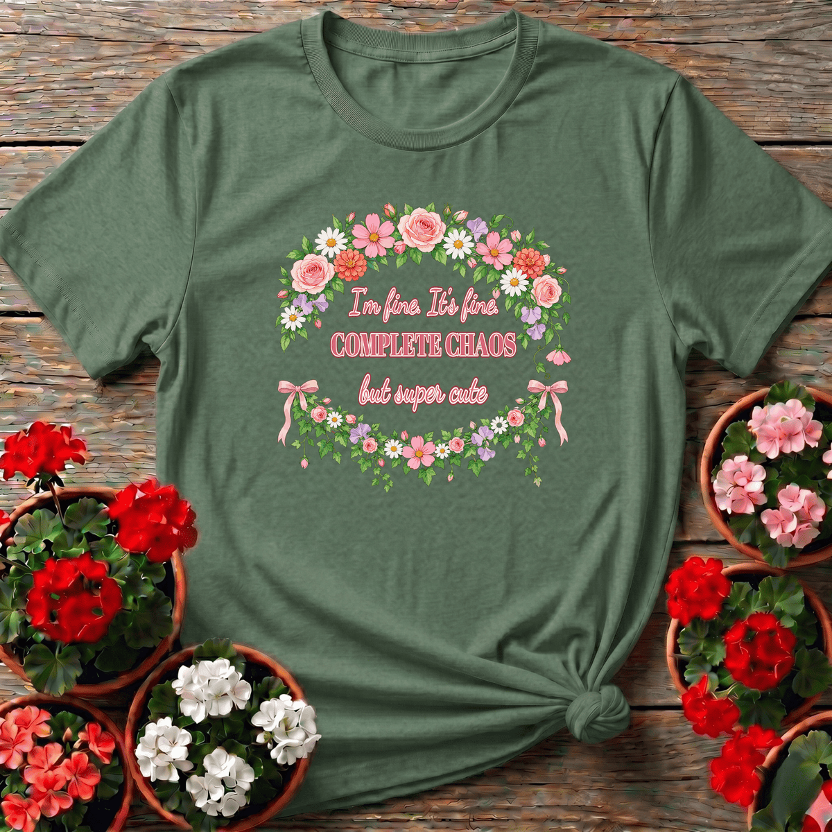 I'm Fine It's Fine Complete Chaos But Super Cute Floral Tee - GardeningTshirts