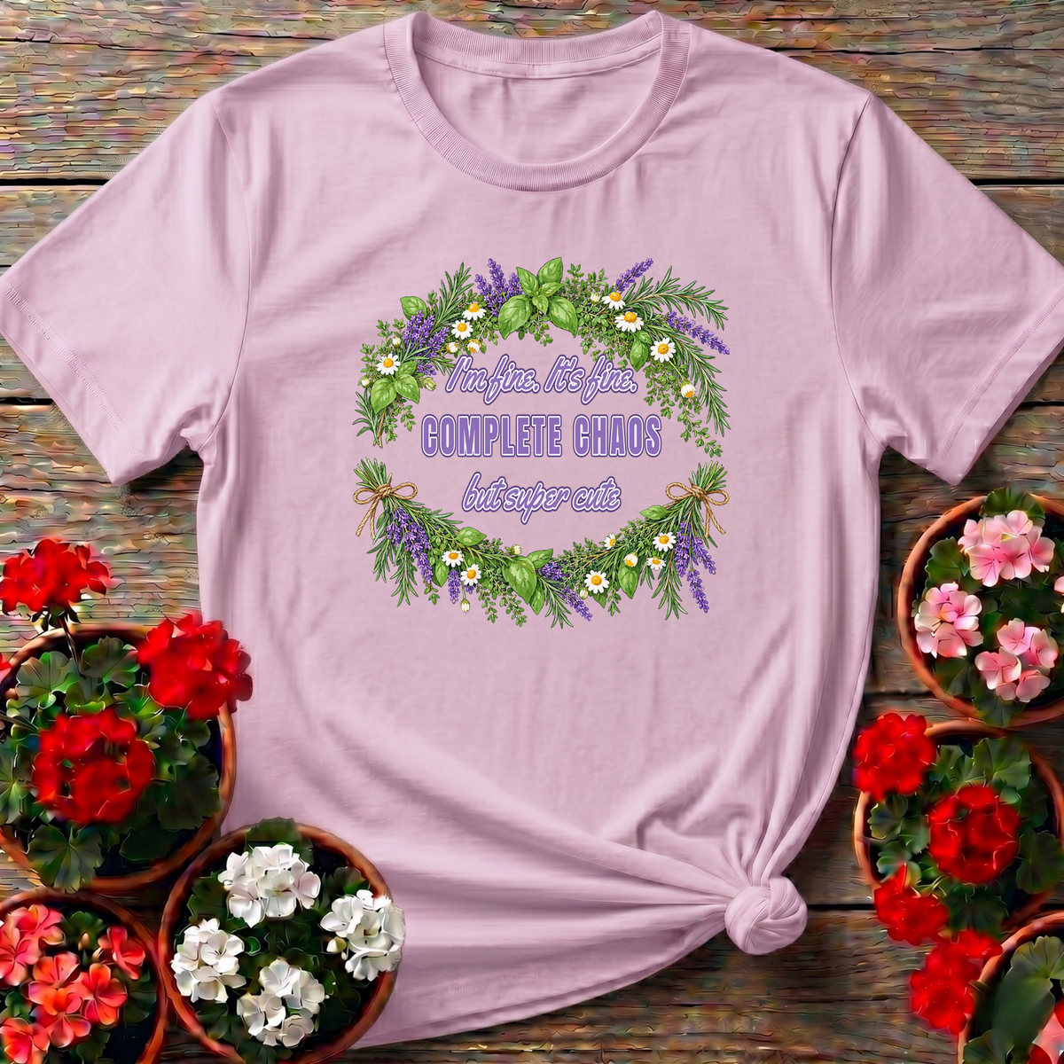 I'm Fine It's Fine Complete Chaos But Super Cute Gardening Tee - GardeningTshirts