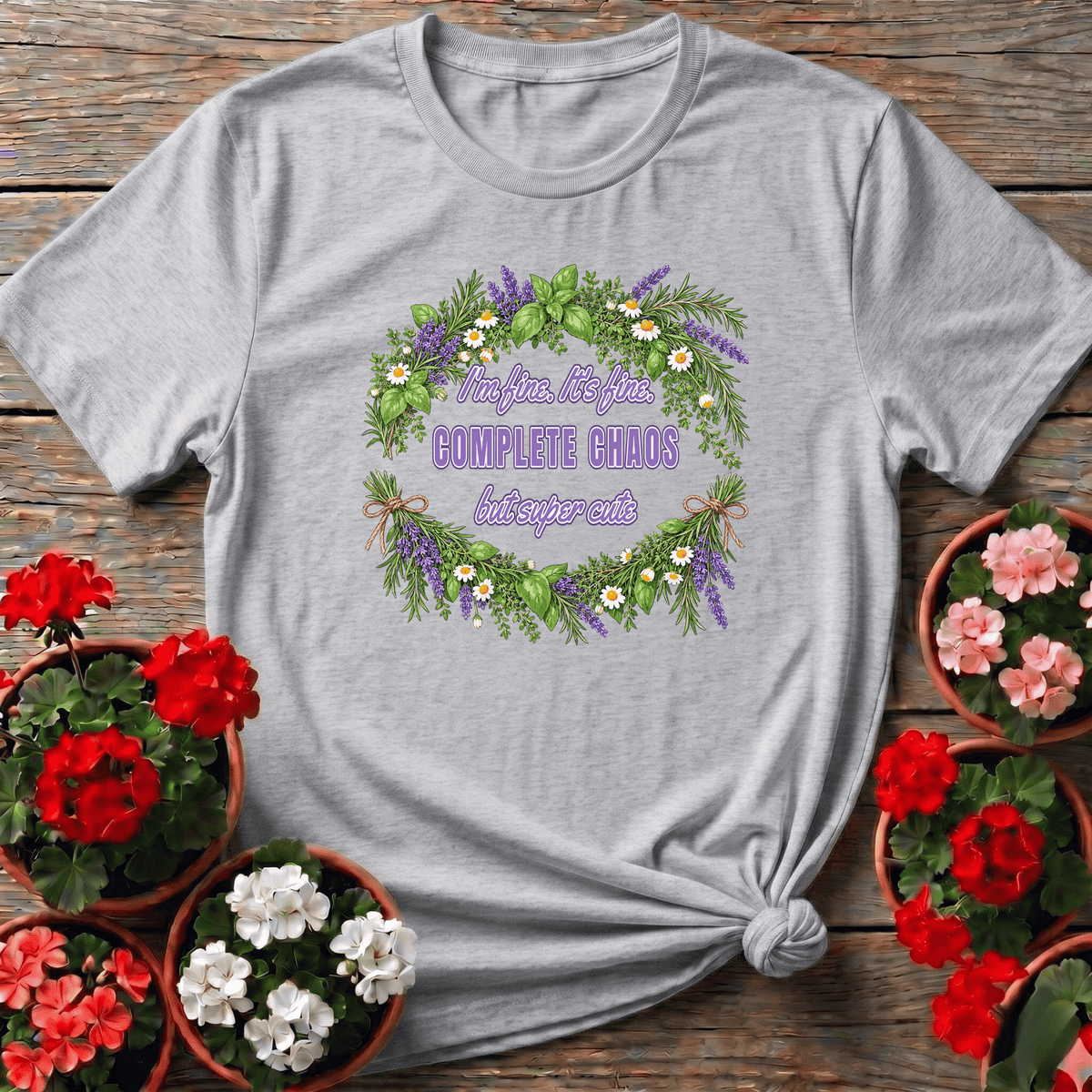 I'm Fine It's Fine Complete Chaos But Super Cute Gardening Tee - GardeningTshirts