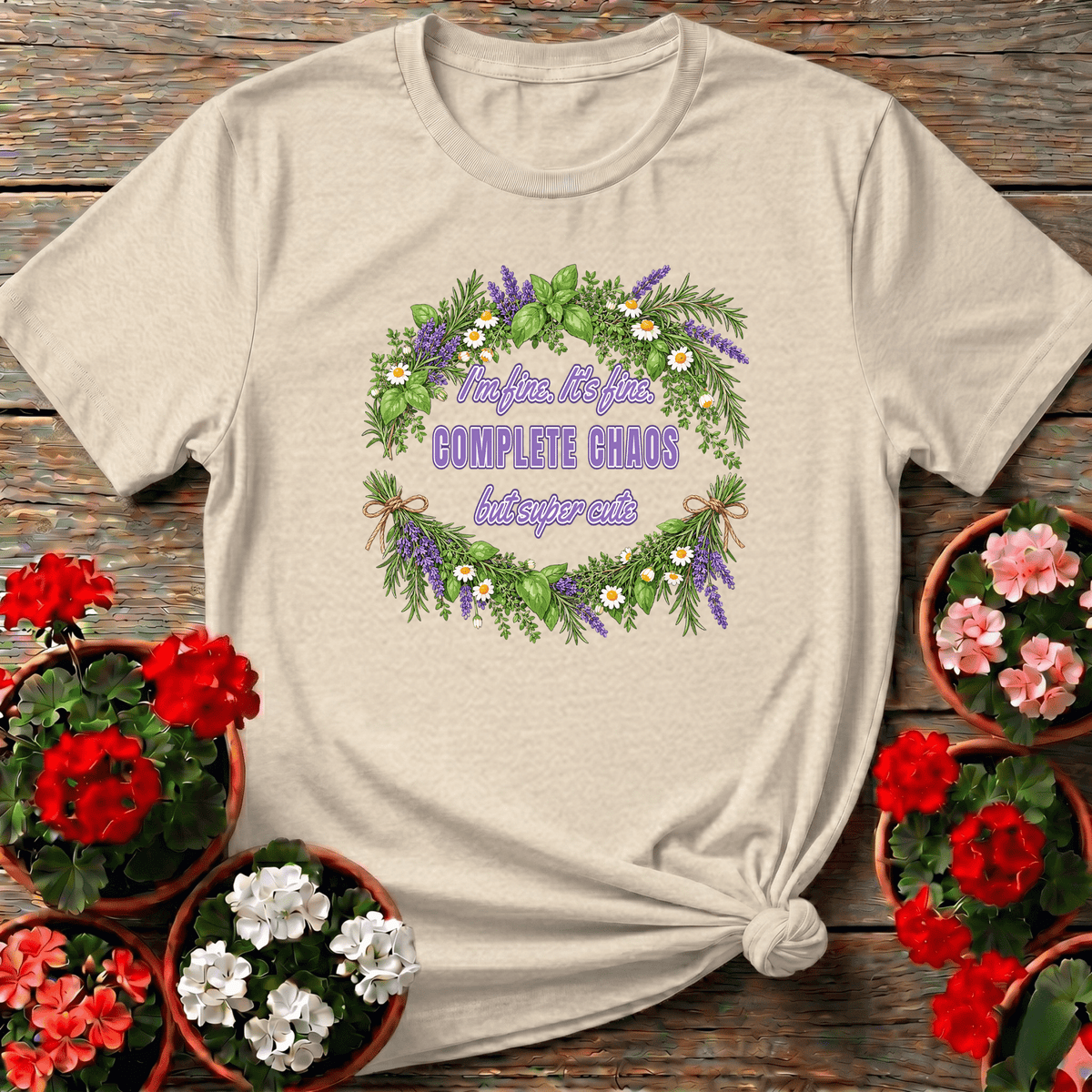 I'm Fine It's Fine Complete Chaos But Super Cute Gardening Tee - GardeningTshirts