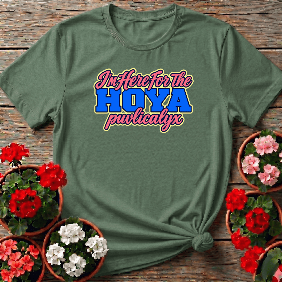 Military Green retro-bold hoya puvlicalyx shirt for indoor jungle growers
