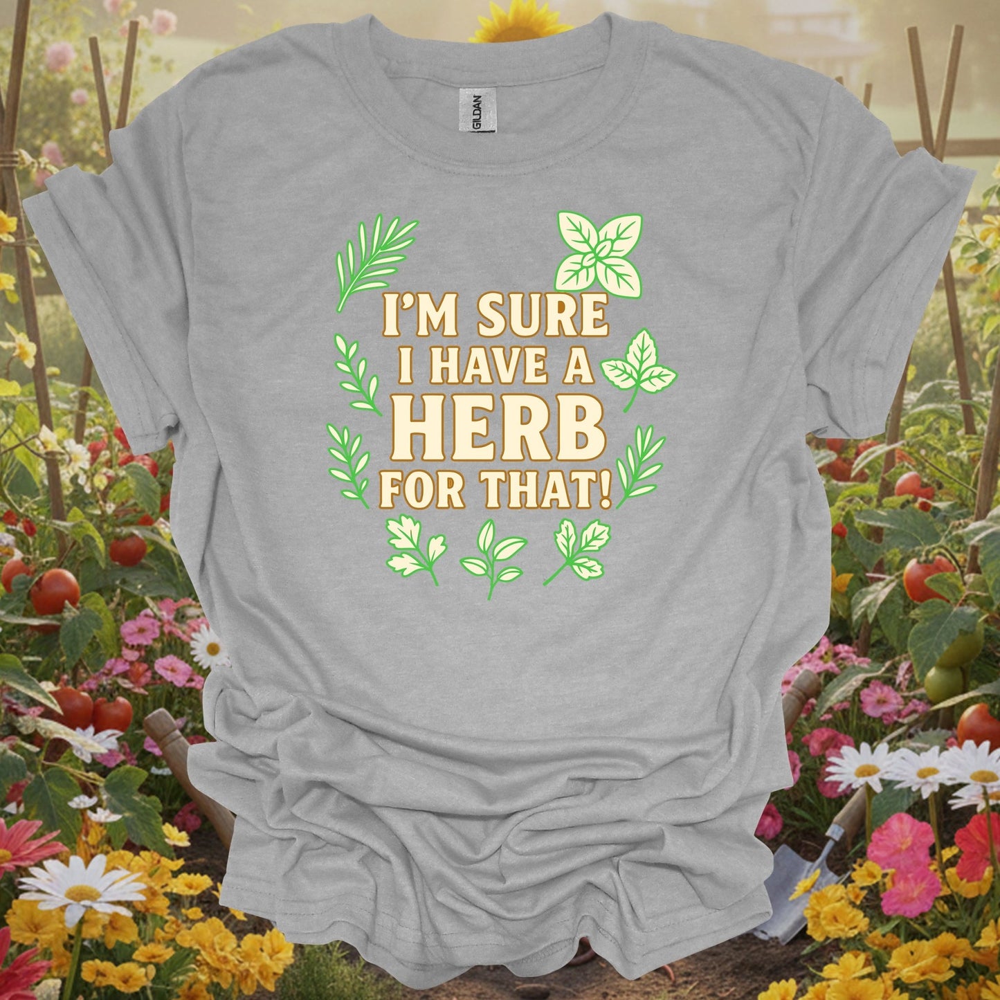 Sport Gray tee with a detailed botanical illustration perfect for culinary enthusiasts and mindful living practitioners.