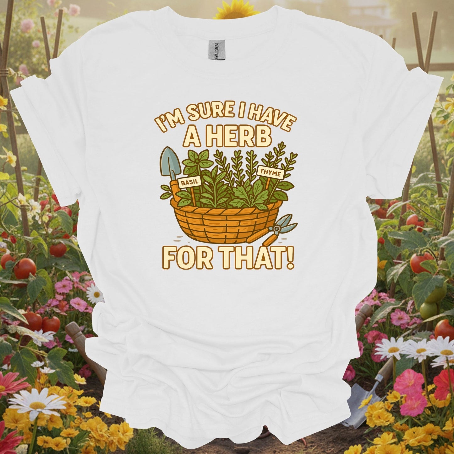 White tee showing i'm sure i have a herb for that funny for garden hobbyists