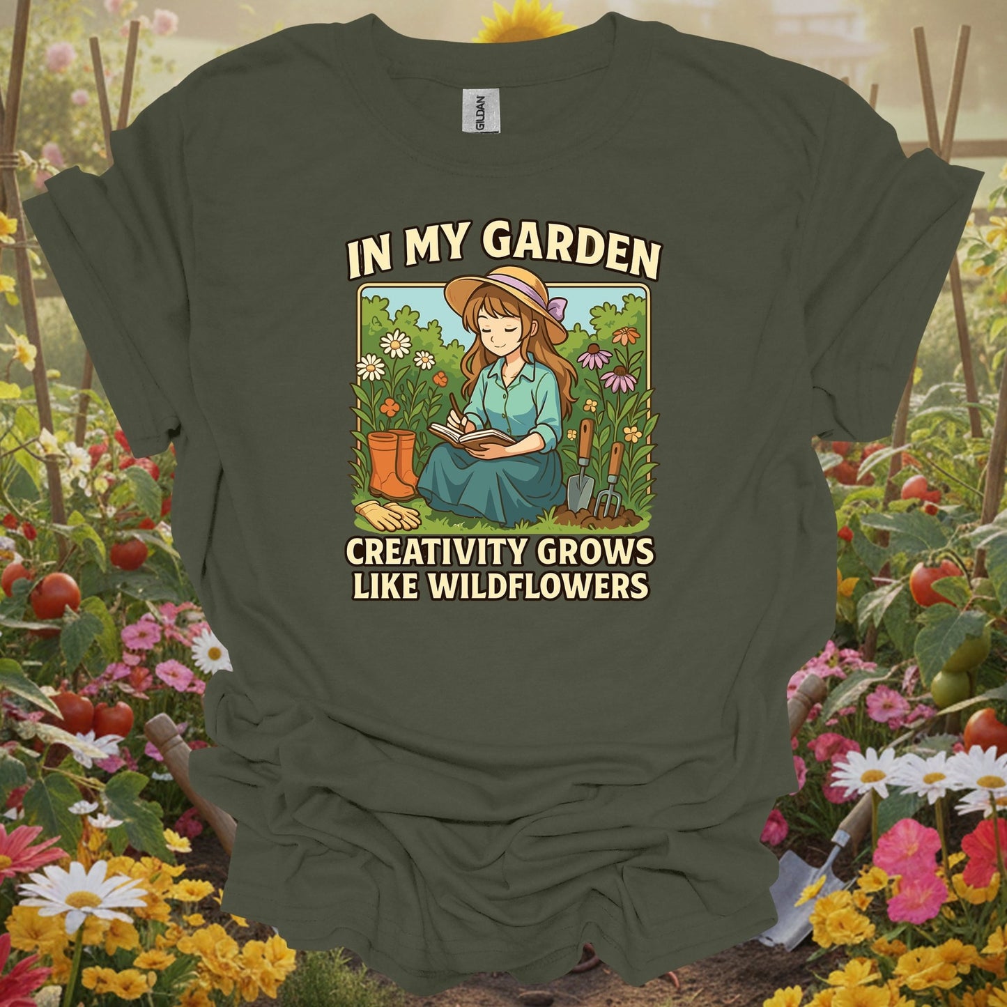 Military Green top showing anime creativity grows like wildflowers for manga readers who garden