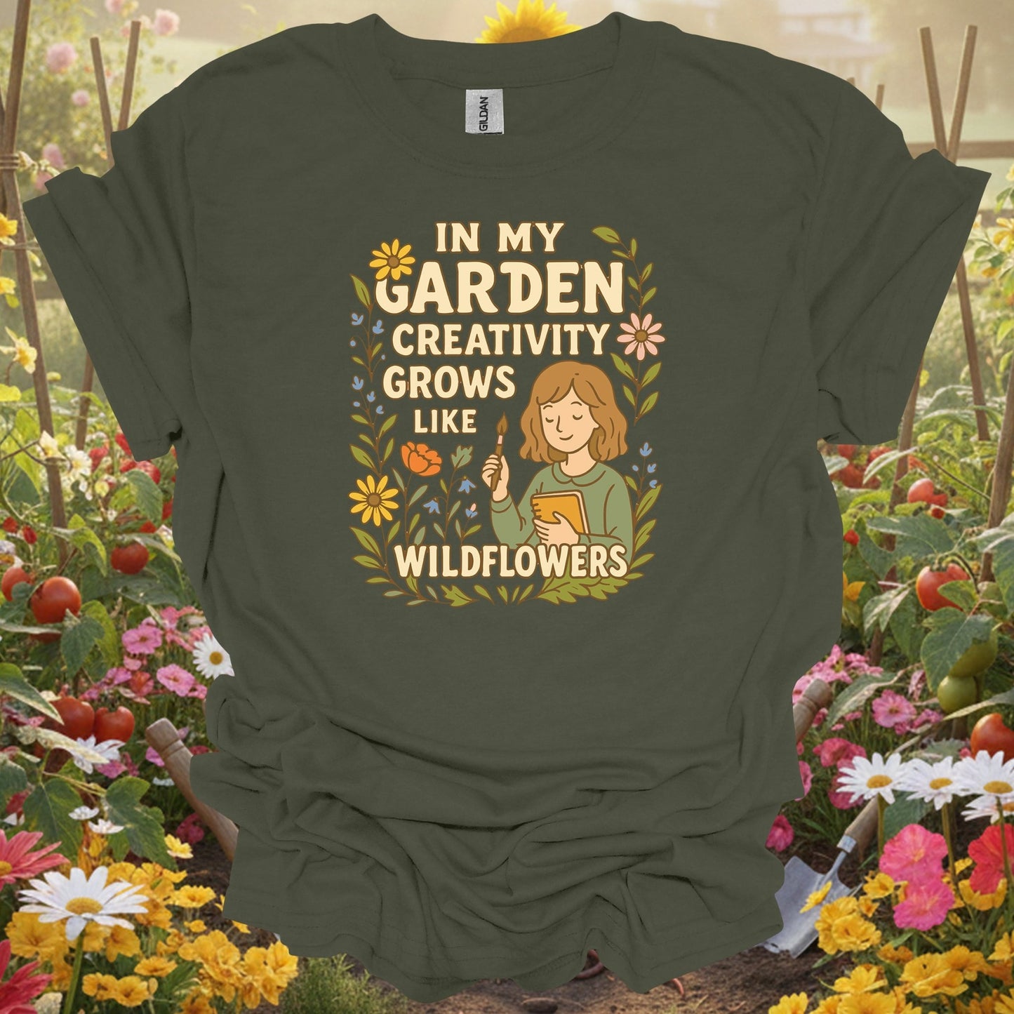 Military Green top showing in my garden creativity grows like wildflowers for nature lovers