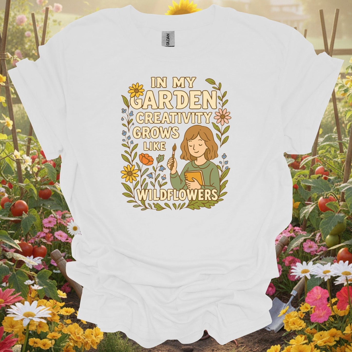 White tee showing in my garden creativity grows like wildflowers for garden hobbyists