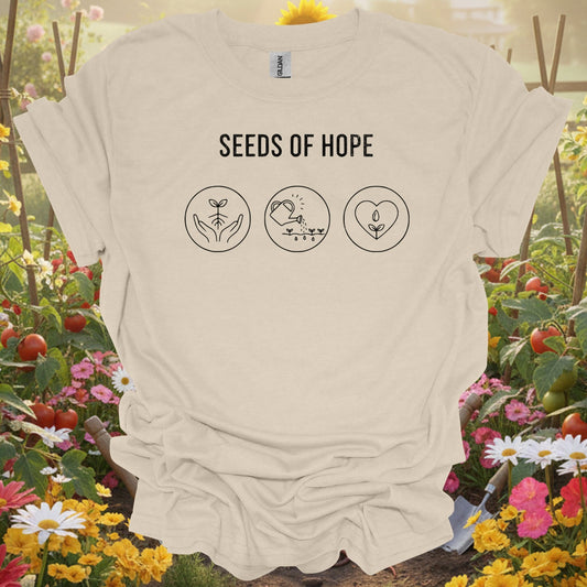 Inspirational Gardener Positive Message "Seeds of Hope" Minimalist Planting T-Shirt - GardeningTshirts