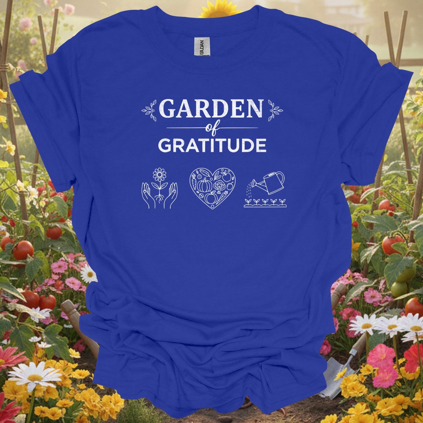 Inspirational Plant Lover Tee "Garden of Gratitude" T-Shirt Vintage Styling - GardeningTshirts