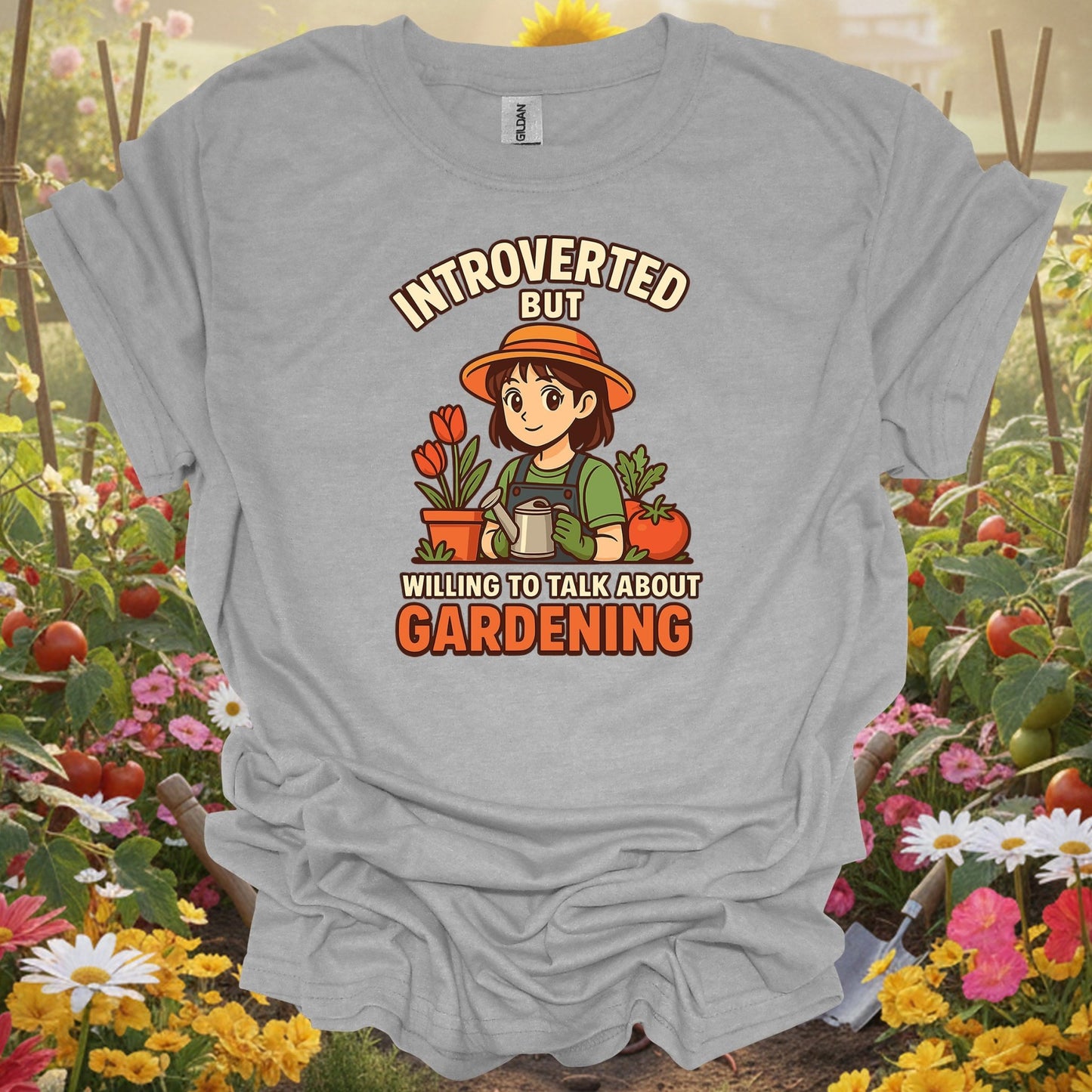 Sport Grey tee showing introverted willing to talk gardening anime for garden hobbyists
