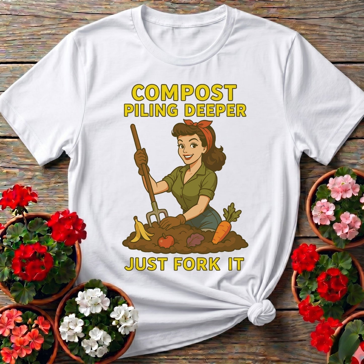 Just Fork It Retro Pinup Composting T-shirt - GardeningTshirts