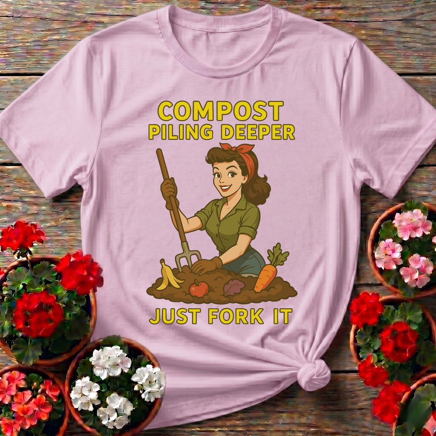 Just Fork It Retro Pinup Composting T-shirt - GardeningTshirts