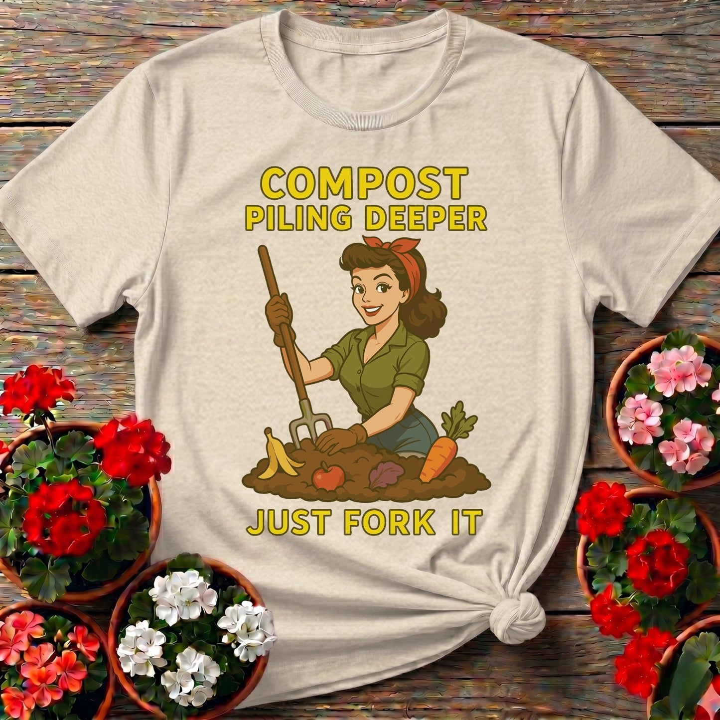Just Fork It Retro Pinup Composting T-shirt - GardeningTshirts