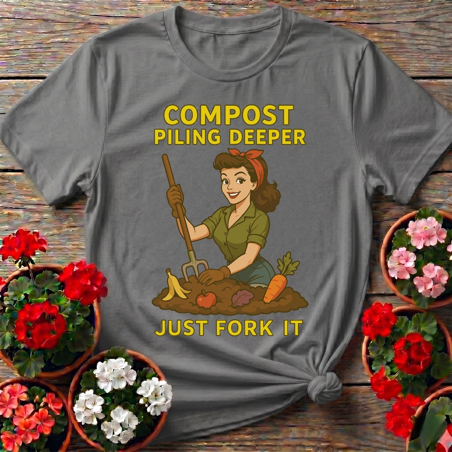 Just Fork It Retro Pinup Composting T-shirt - GardeningTshirts