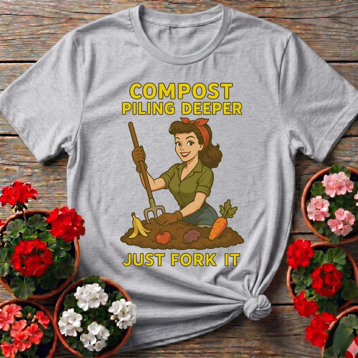 Just Fork It Retro Pinup Composting T-shirt - GardeningTshirts